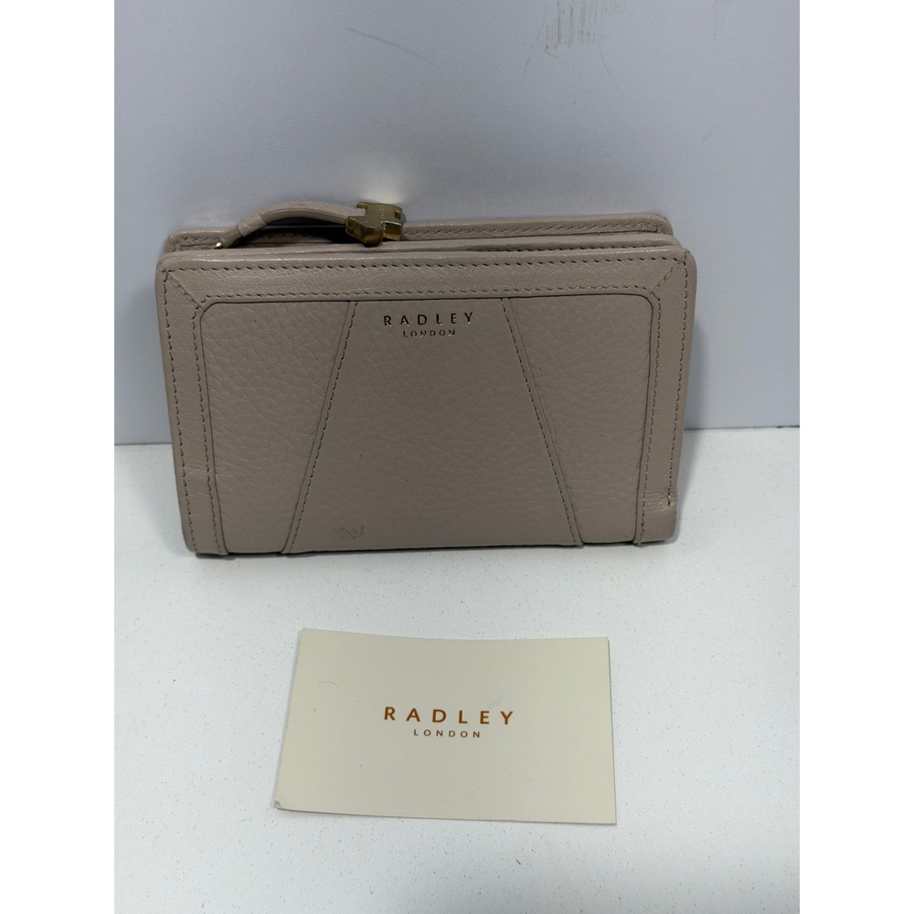 Radley London Taupe Pebbled Leather Small Bifold Wallet  Interior Gold gorgeous
